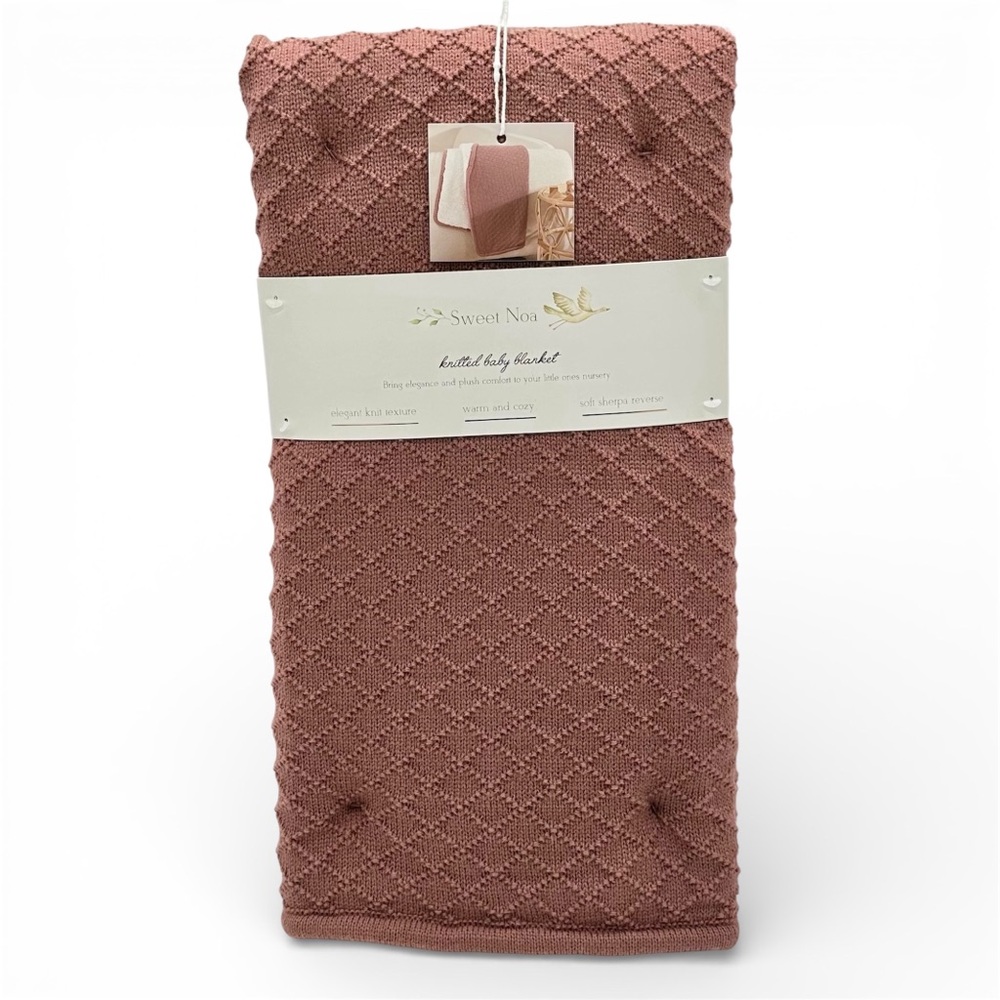 Sweet Noa Knitted Baby Blanket | Dusty Rose Mauve | Sherpa Back |  30x40 | NWT